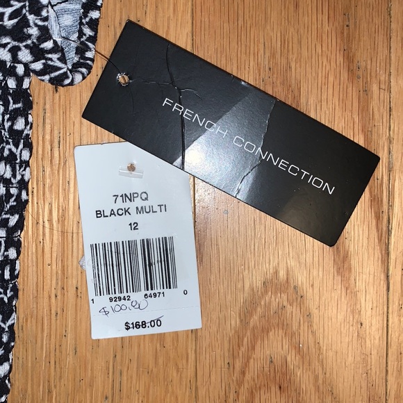 French Connection Elao Verona Crepe Black Multi Print Midi Smock Dress 12 - Picture 8 of 9